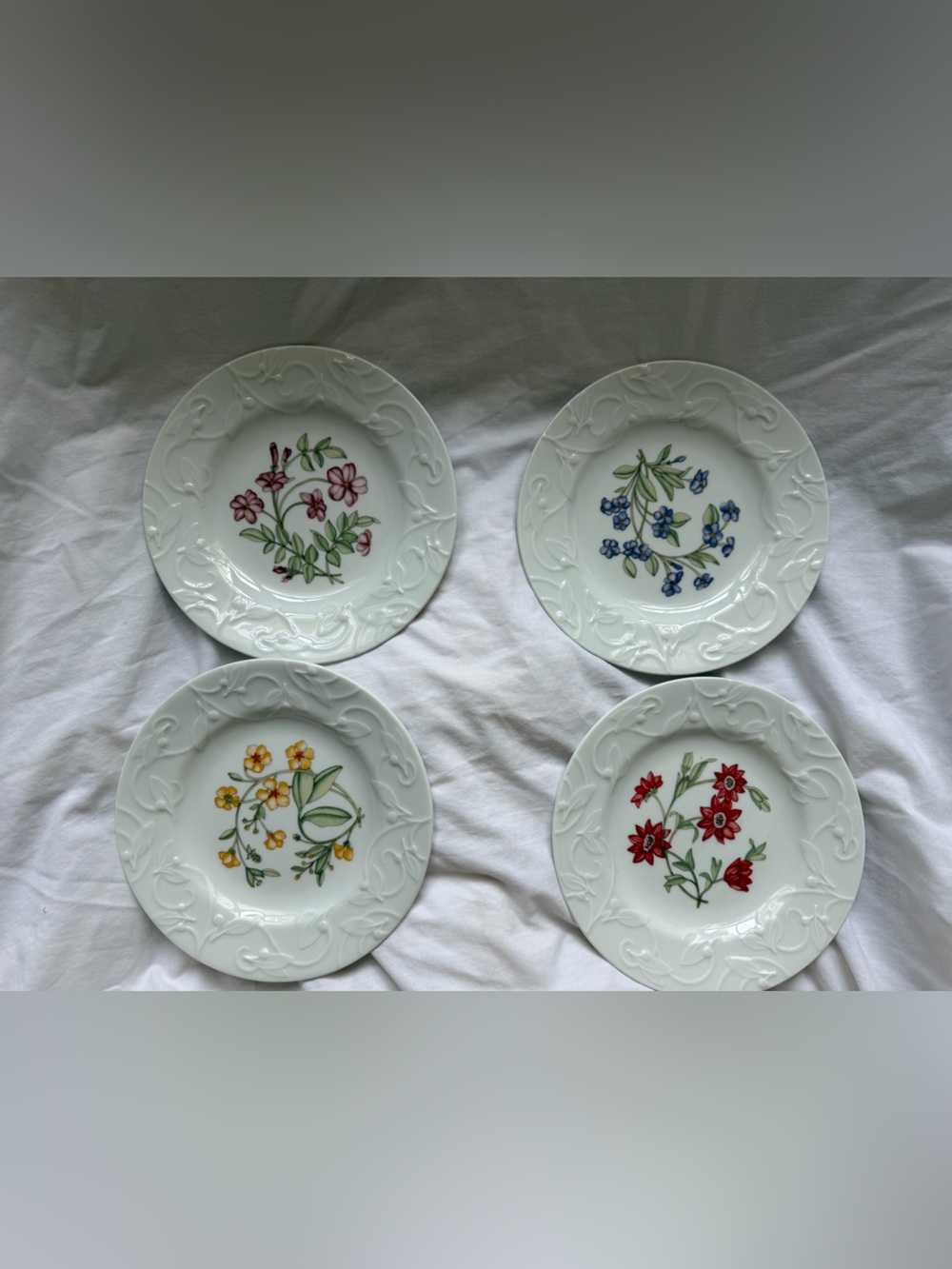 4 -Floral Porcelain Dansk Dessert Plates — Assorted Colors